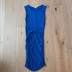 Diane Von Furstenberg Cobalt Blue Sleeveless Ruched Midi Dress